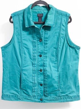 Additions by Chico’s Aqua Denim Vest Size 3 XL/16 Stretch Button Front